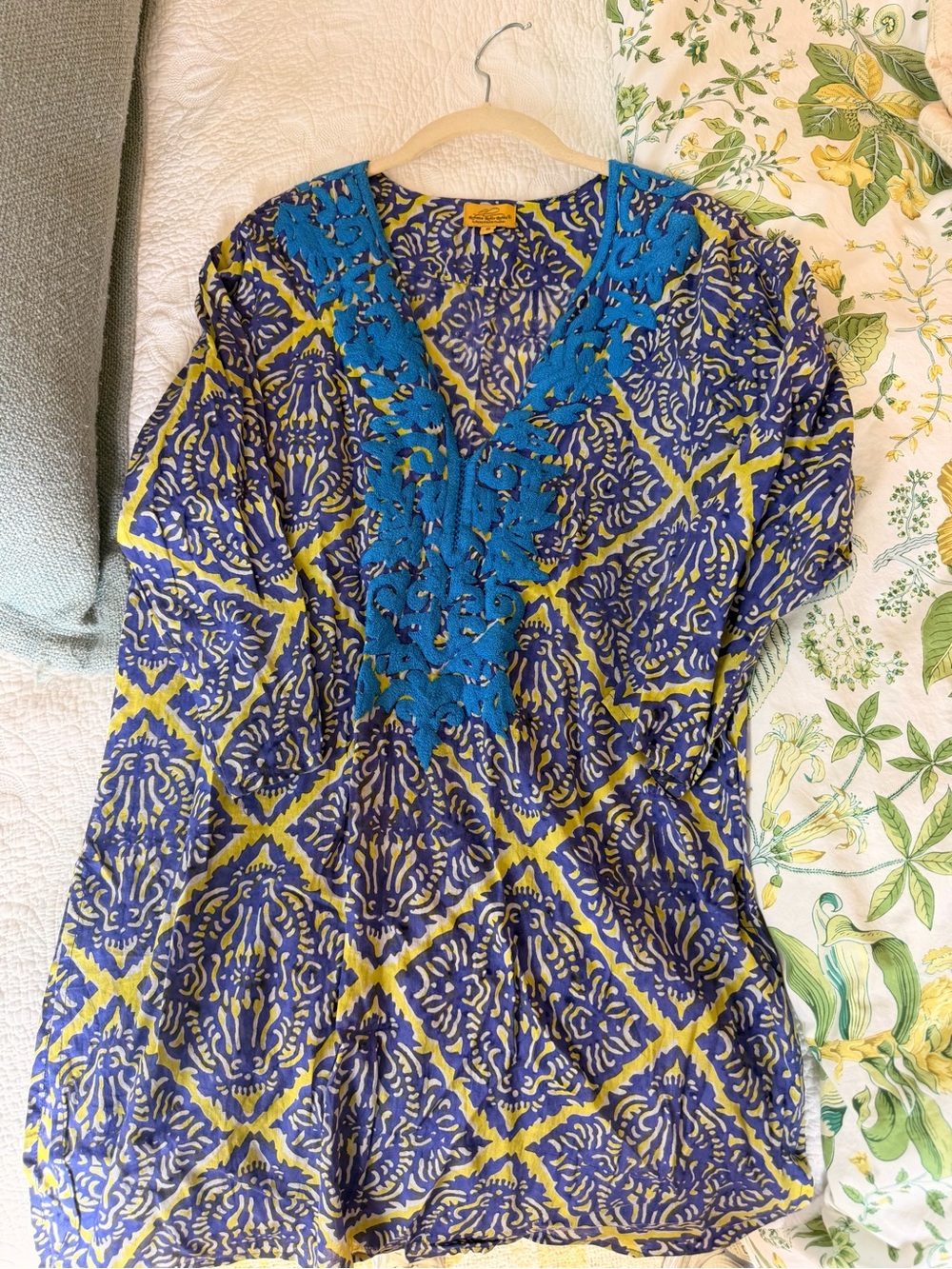 Roberta Roller Rabbit Blue, Yellow & Teal Embroidered V-Neck Tunic